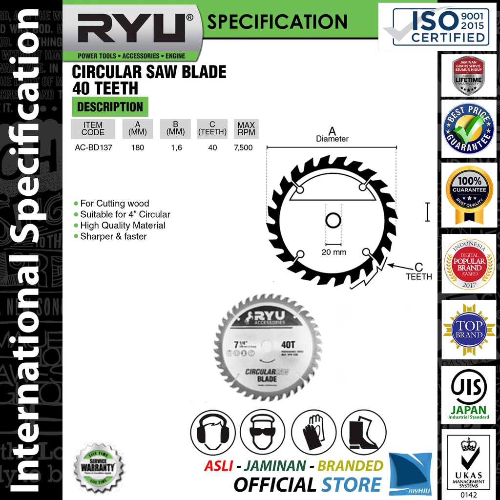 Pisau Gergaji Kayu 7&quot; inch Mesin Potong - Circular Saw Blade RYU