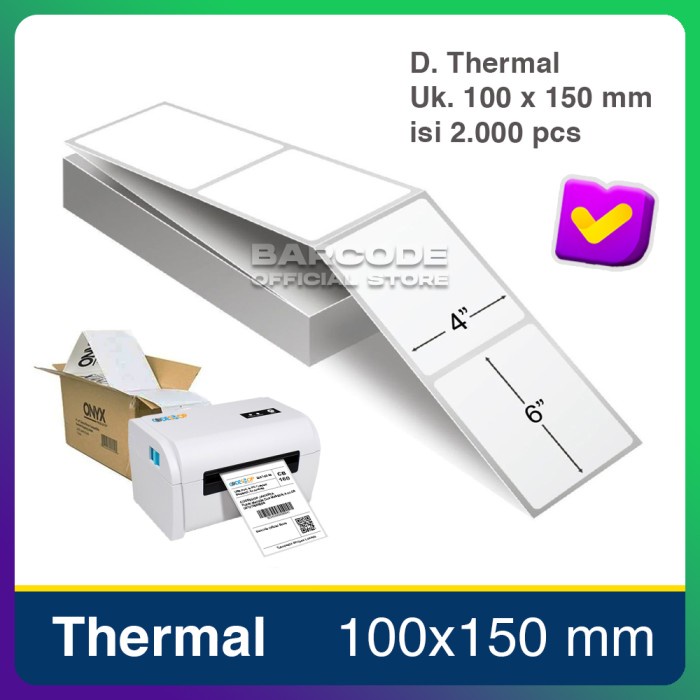 

STIKER LABEL 100X150MM THERMAL 1 PACK ISI 2000 PCS 4X6 INCH TERMAL A6
