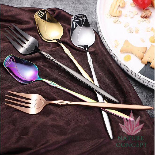 Sendok Garpu Unik Mawar SET Stainless Steel Fork Spoon Rose