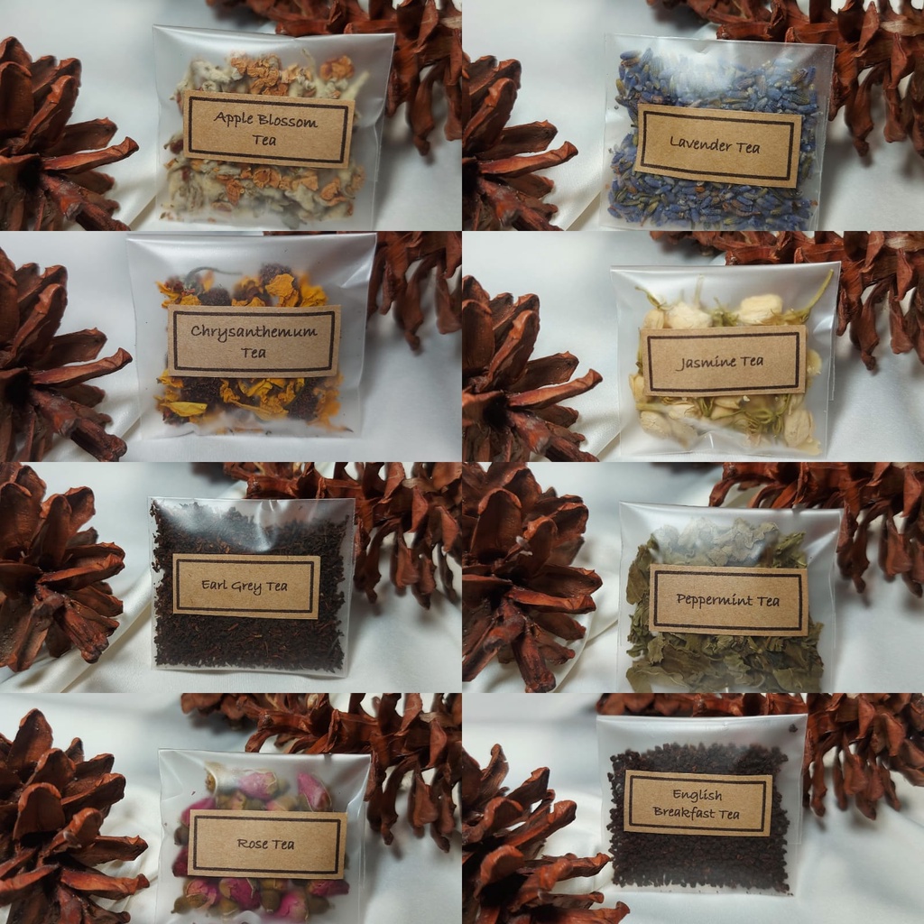 

TEH BUNGA HERBAL LAVENDER CHRYSANTHEMUM PEPPERMINT JASMINE LOTUS BUTTERFLY ROSELLE TEA - SATUAN SACHET TANPA BOX HAMPERS
