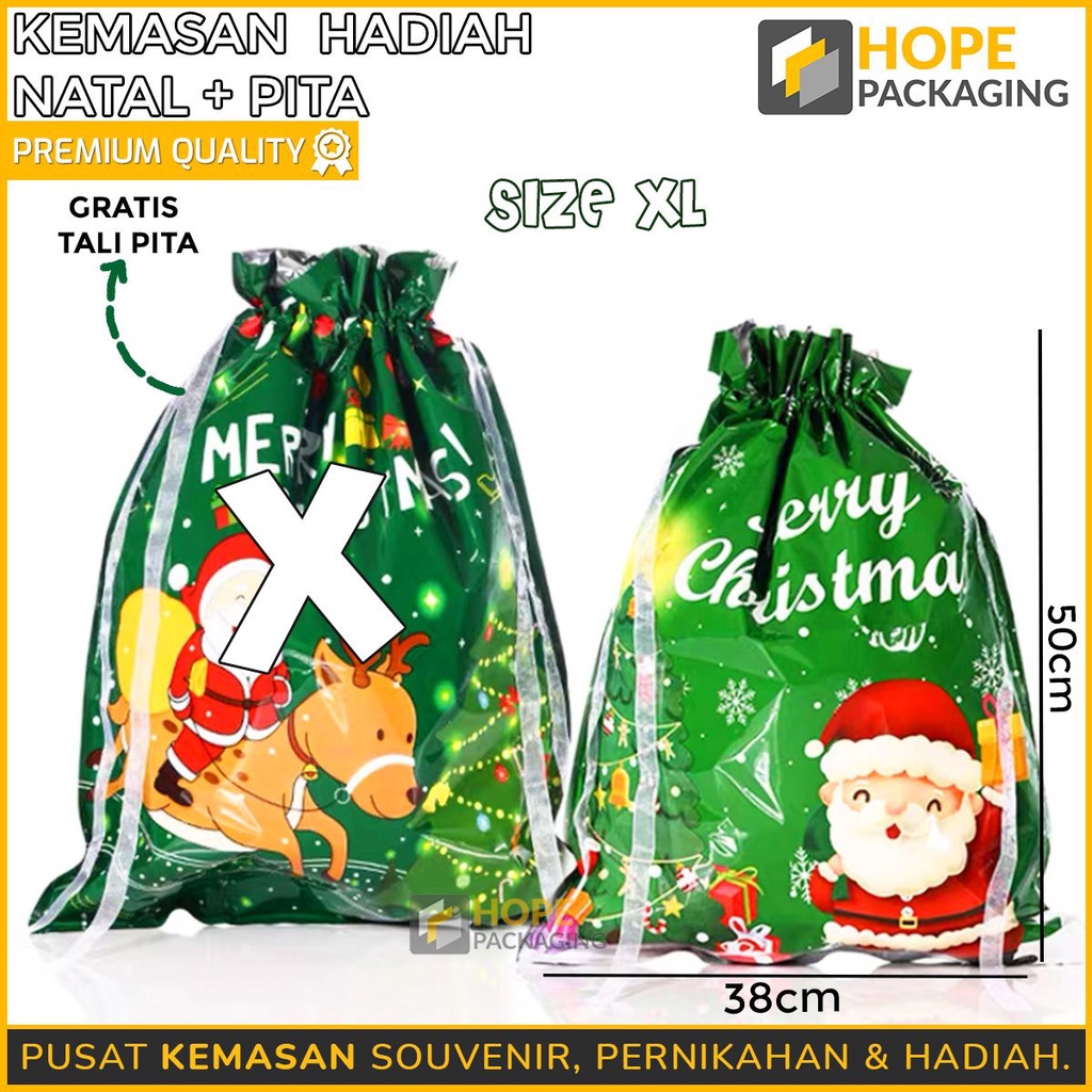 [ ISI 5 PCS ] Plastik Kemasan Hadiah Natal + Pita / palstik kado natal kantong cookies