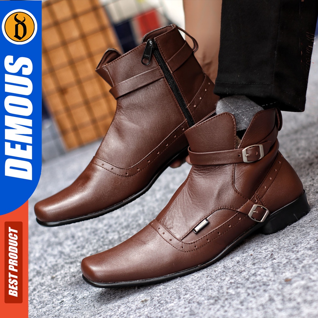 Sepatu Formal Pria Sepatu Casual Pria Kulit Asli Zipper Sepatu Pantofel Kerja Kantor Kuliah Kondangan Sepatu Hitam Pria  DEMOUS PACUAN