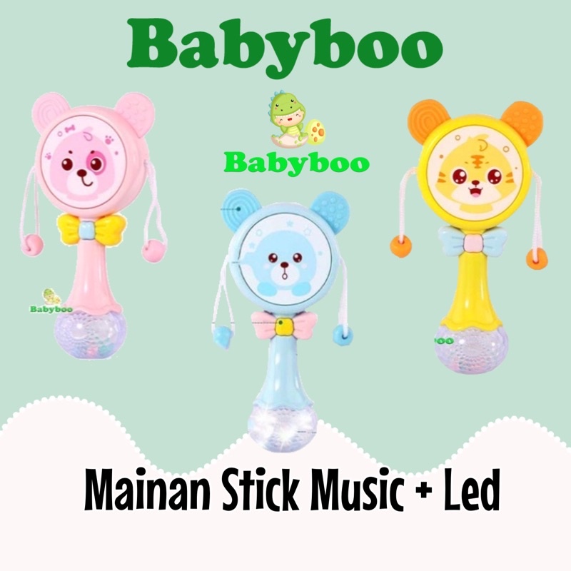 Mainan Anak Tongkat Genggam Ajaib Rattle Stick Mainan Bayi + LED + Music Rattle Drum