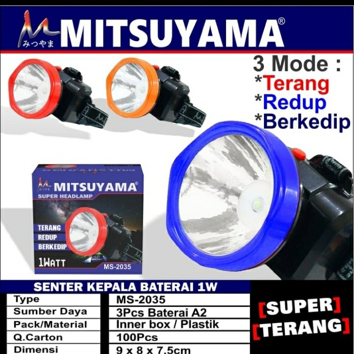 COD Senter kepala baterai headlamp Mitsuyama MS-2035