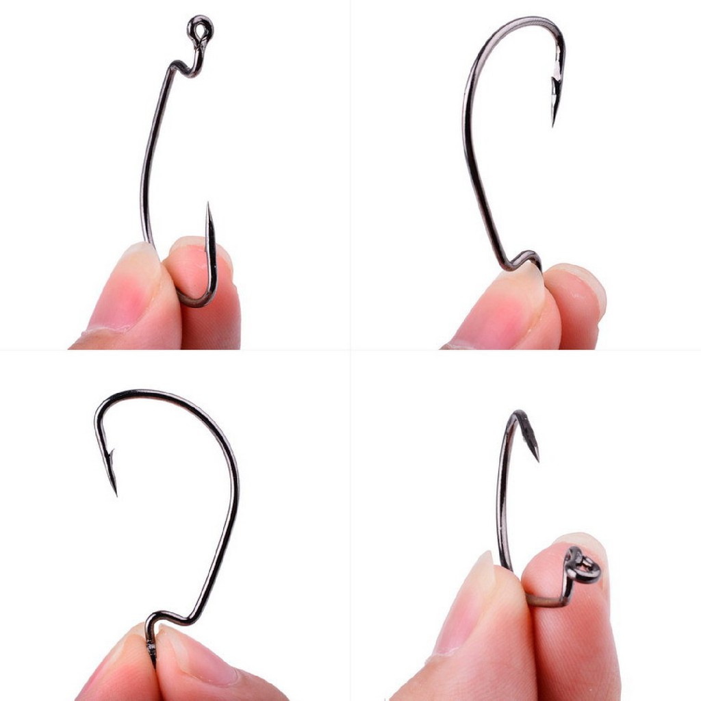 10Pcs High Strength Carbon Steel Worm Lure Bait Crank Fish Hook Fishing Gear