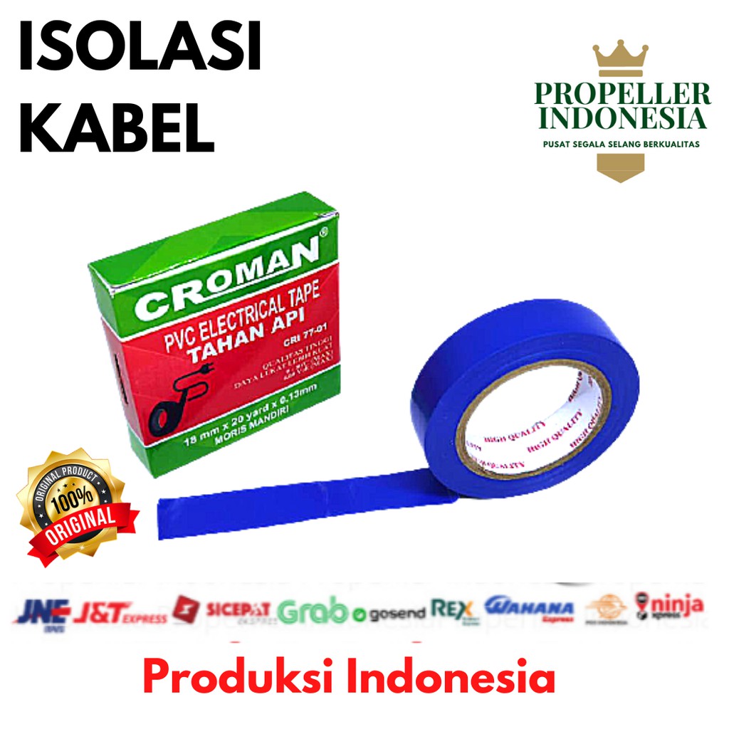 Isolasi Listrik Lakban Kabel Lisrik Biru 18MM x 20Yard Tahan Api
