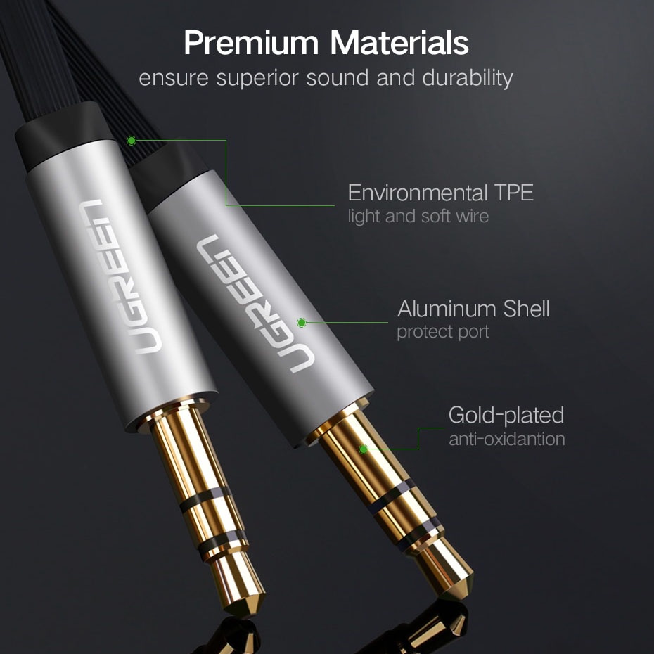 UGREEN Kabel Audio AUX L Jack 3.5mm 1 Meter - 10597 - Black