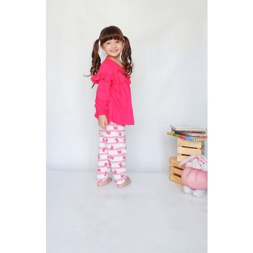 Flowkids Set Ruffle Legging Anak Perempuan - Setelan Laging Celana Panjang Cewek 2 4 6 8 10 Tahun