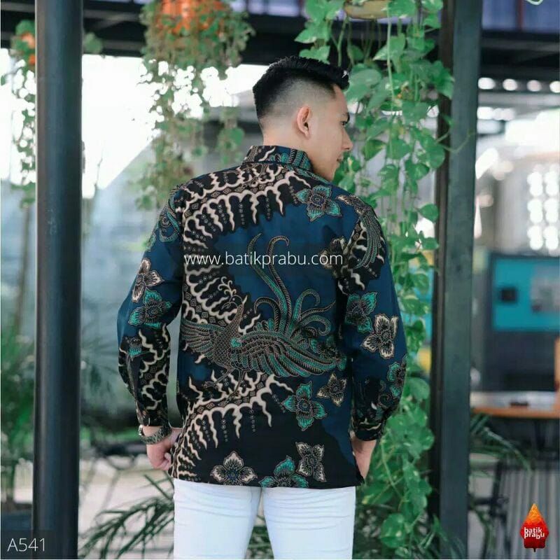 Batik kemeja pria batik lapis furing bahan katun baturaden size reguler Klabang navy