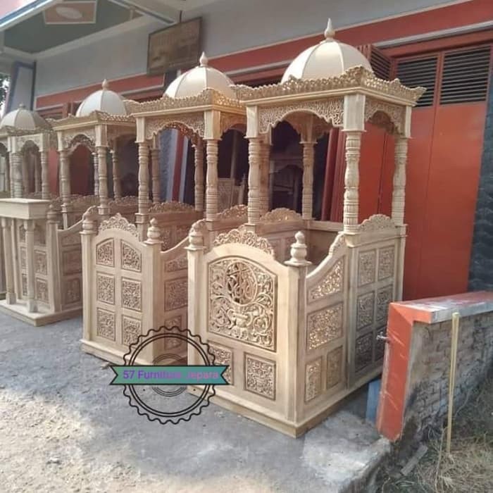 Mimbar Masjid Ukir Jepara - Podium Khotbah Besar Kayu jati mentahan