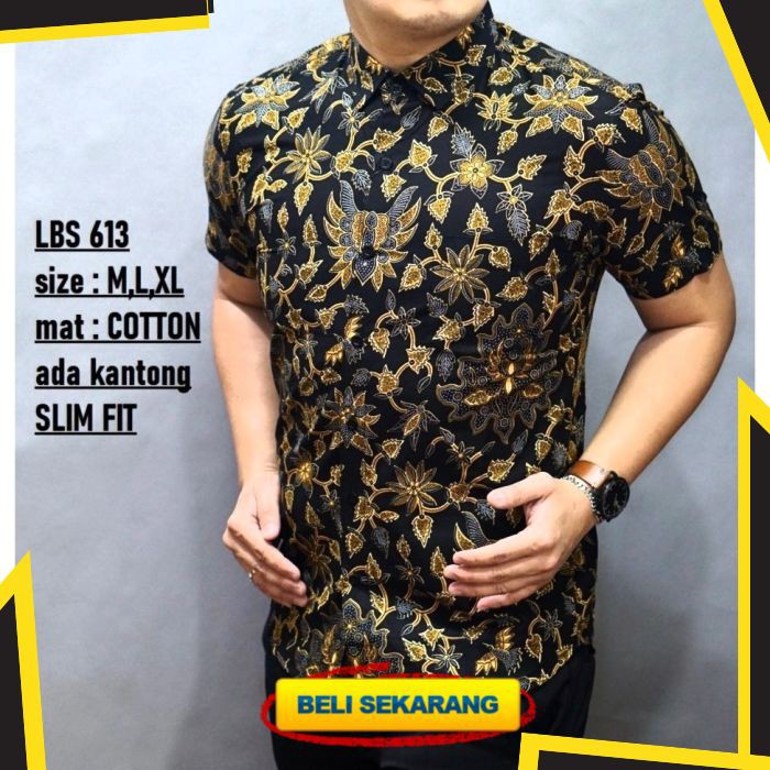 KEMEJA BATIK PRIA SLIM FIT MODERN KEREN BAJU BATIK PRIA SLIM FIT ELEGAN MEWAH LBS613