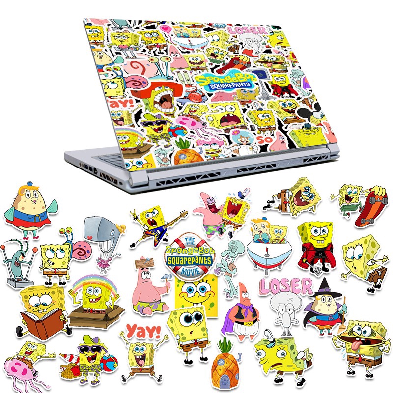 50 pieces of SpongeBob theme pattern children gift decoration scrapbook personalized luggage computer skateboard decoration stickers