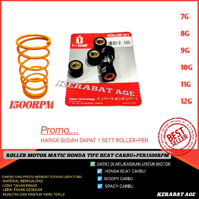 ROLLER ROLER PLUS PER CVT RACING 1500 RPM BEAT KARBU SCOOPY KARBU