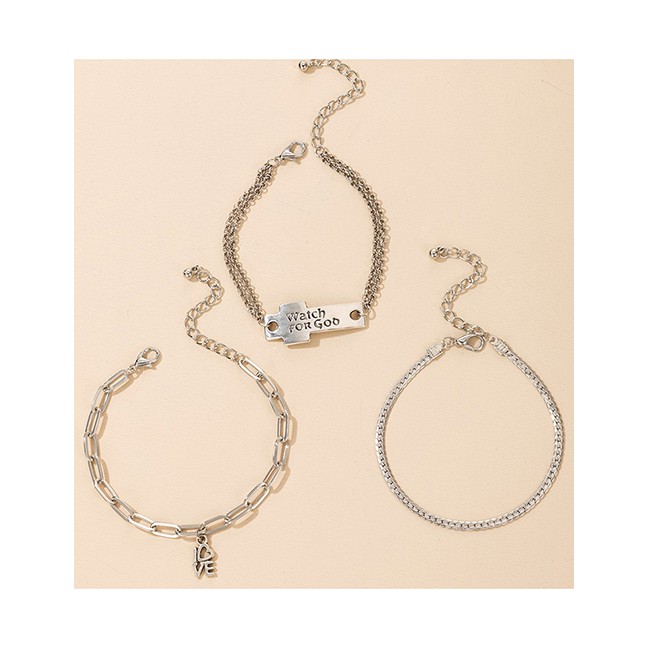 LR Gelang Tangan Fashion Silver Alphabet Cross Alloy Multilayer P75586