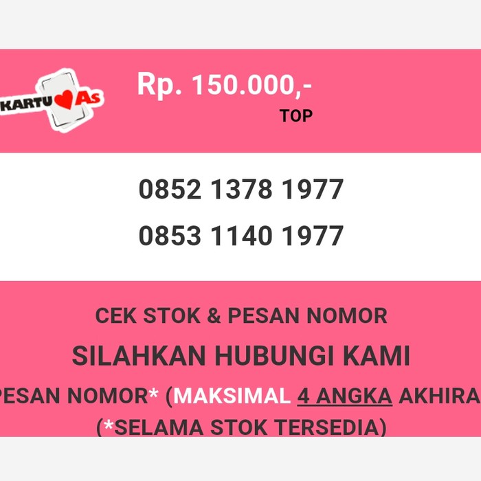 Nomor cantik Telkomsel AS murah tahun lahir 1977 simpati as T2888-150