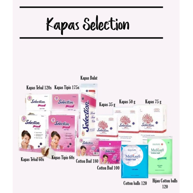 SELECTION Kapas Kecantikan Tebal, Tipis, Oval, Bulat | Cotton Bud | Korek Kuping make Up Remover Micellar Water Toner (KIM)