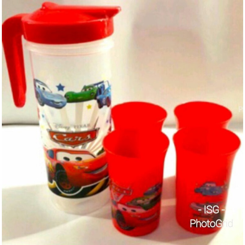 Teko set gelas karakter cars 5 in 1/1 teko + 4 gelas/teko beranak set cangkir wadah tempat air minum