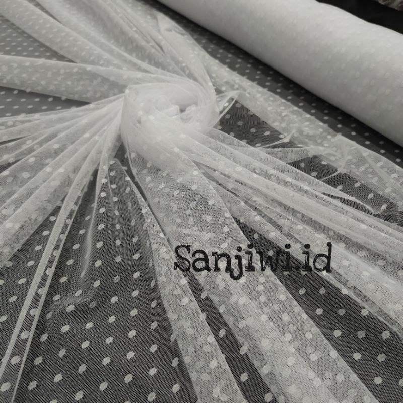 Kain Tile Polkadot/Kain Tille Dot/Soft Tulle-Putih bersih