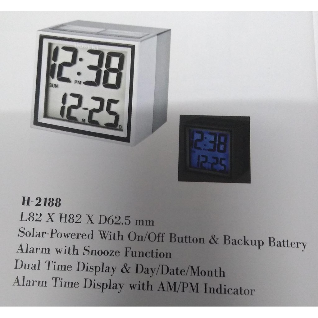 Hoseki LCD Alarm Digital Clock H-2188 Solar Powered