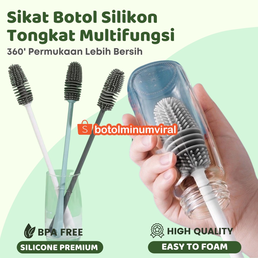 Sikat Cuci Pembersih Botol Minum Susu Silikon Gagang Panjang Lembut Kuat Tahan Lama Lentur Sikat Cuci Botol