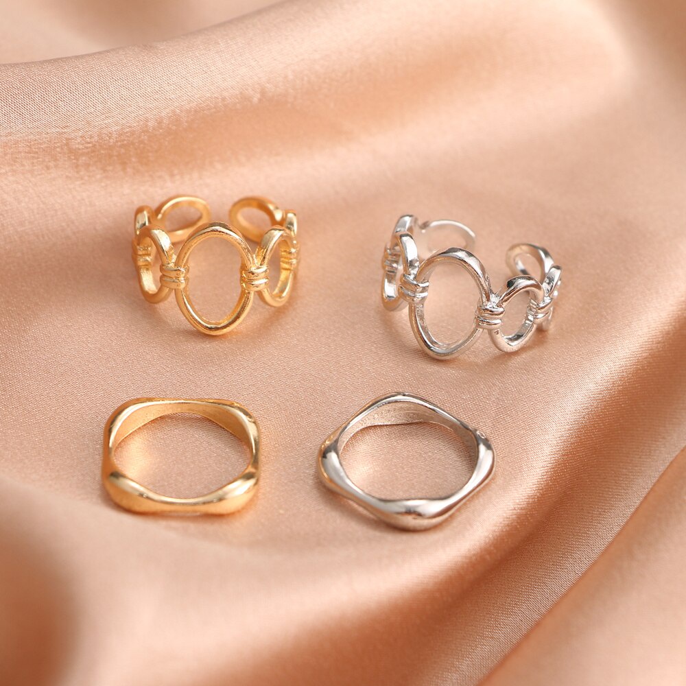 Set Cincin Knuckle Model Hollow Lebar Bahan Metal Gaya Punk Gothic Untuk Wanita