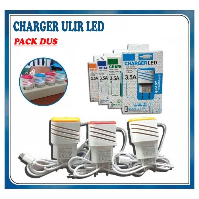 CHARGER ULIR LED garis + KABEL 2.1Ampere Branded 2PORT USB Port - Samsung