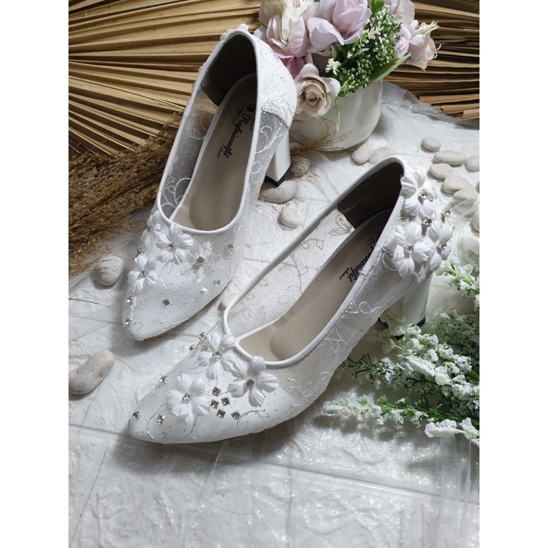 sepatu maisa putih sepatu wedding cantik 7cm hak tahu