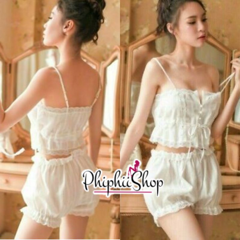 Baju tidur Model Vintage Eropa Set Camisol Tanktop Celana Pendek Piyama Sexy Lingerie