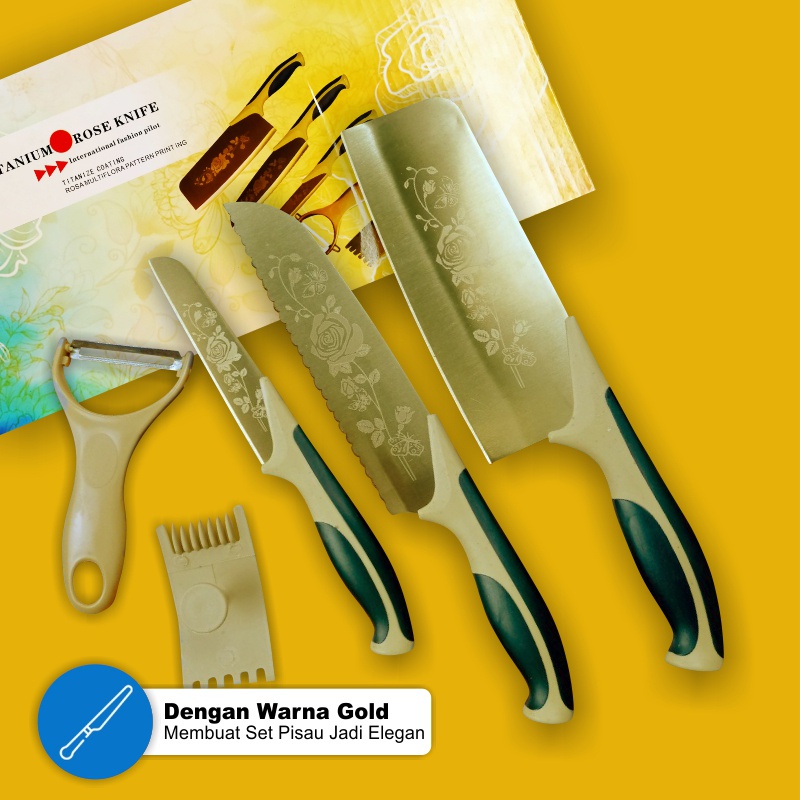 COD Pisau Set Gold Pisau Batu Maifan Tajam Set 5in1 Set Dapur Lengkap Plus Kupasan Set Pisau Hitam Batu Maifan Knife Set 5 Pcs 1 Ceramic Peeler Bahan Premium