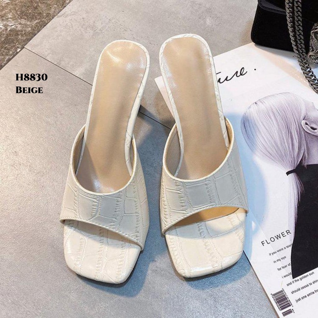 WYN HIGH HEELS CROC EMBOSSED SLIDES H8830