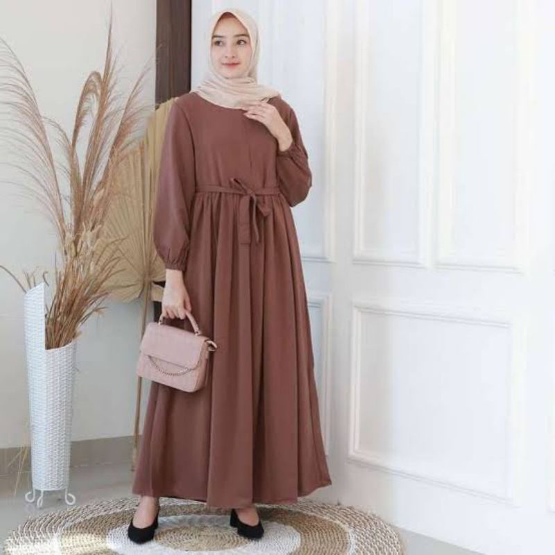 [Bisa COD] Baju Muslim Wanita Gamis Serut Terbaru Disain Kekinian [Moscrepe]