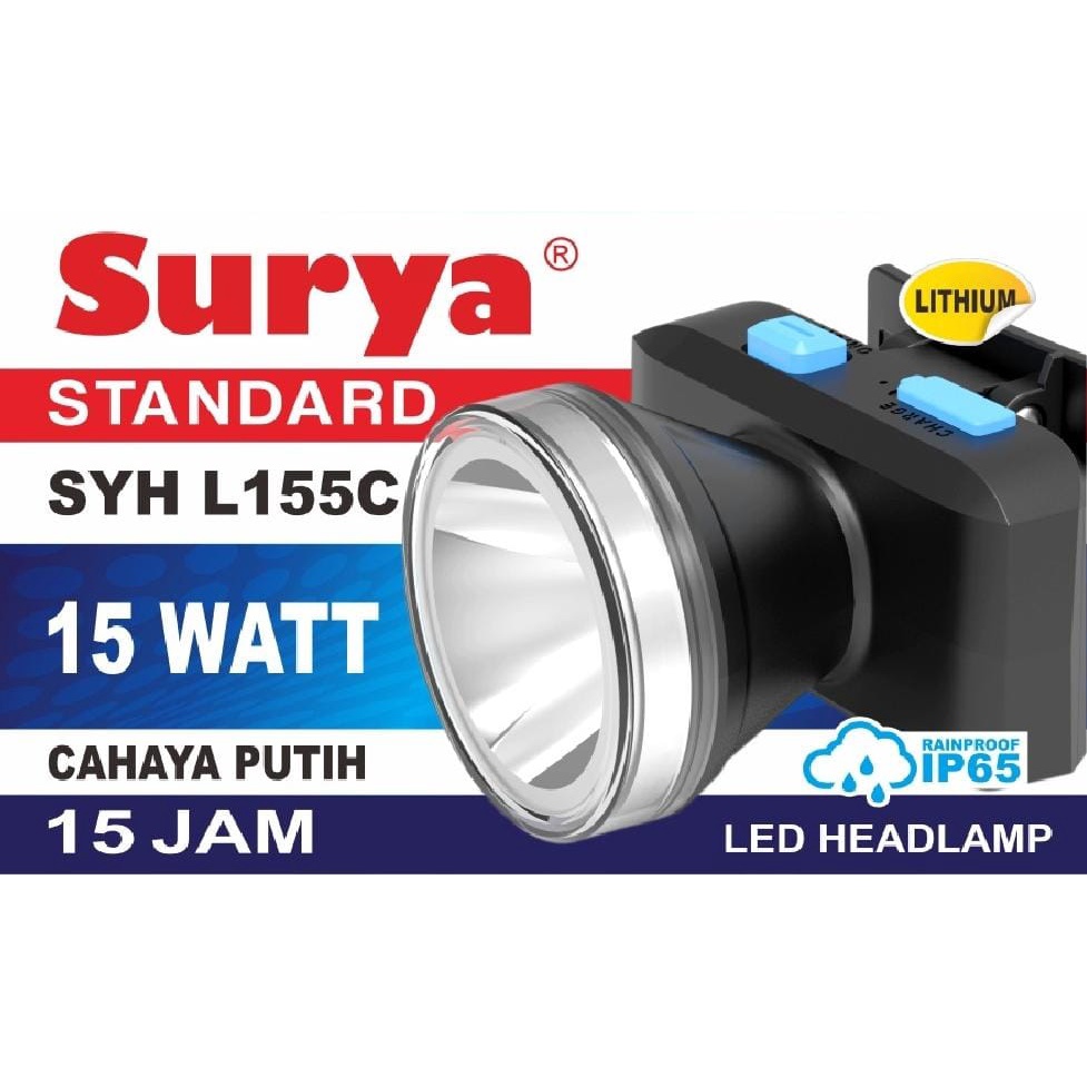 Surya Senter Kepala Super Terang LED SYH L155C LAMPU PUTIH 15Watt 250 Meter Tahan Hingga 15 JAM