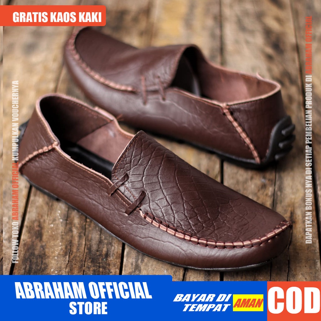 ABRHM x MOKLAY Sepatu Casual Slip On Kulit Asli Kasual Formal Pria Kerja Kantor Kondangan Anti slip Original