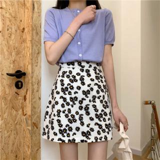  Rok  Wanita  Model  A line  Motif Print Bunga Daisy Shopee 