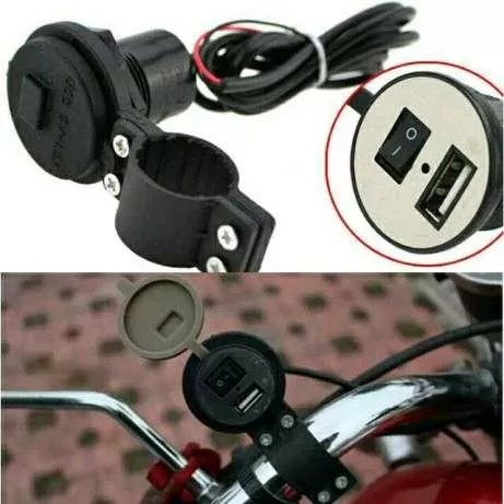 USB Charger Motor Waterproof Cas HP di motor Dengan Clamp / bracket stang motor