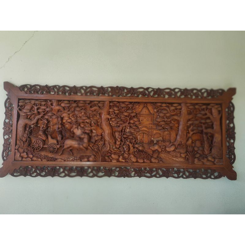 Hiasan dinding ukiran Relief Kayu Jati Ramayana