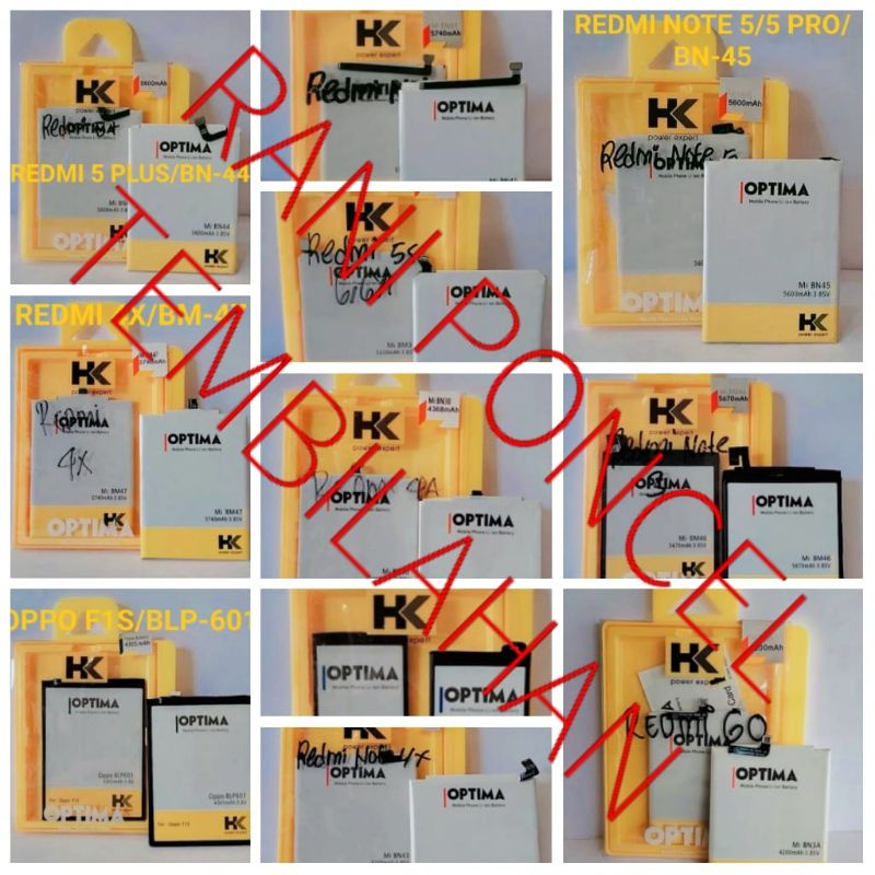 BATERAI HK DOUBLE POWER SOKET TIPE SAMSUNG A5 2017, OPPO F1S, REDMI 4X, REDMI 4A, REDMI NOTE 3, REDM