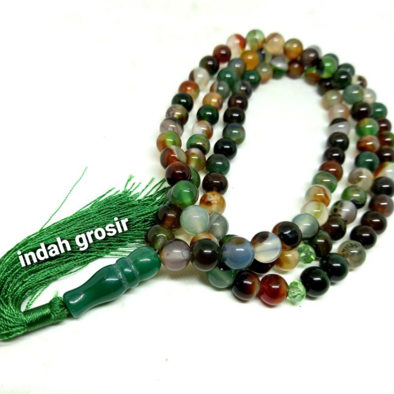 Tasbih Batu Akik Edong Pancawarna Original Stone 8mm 99Butir