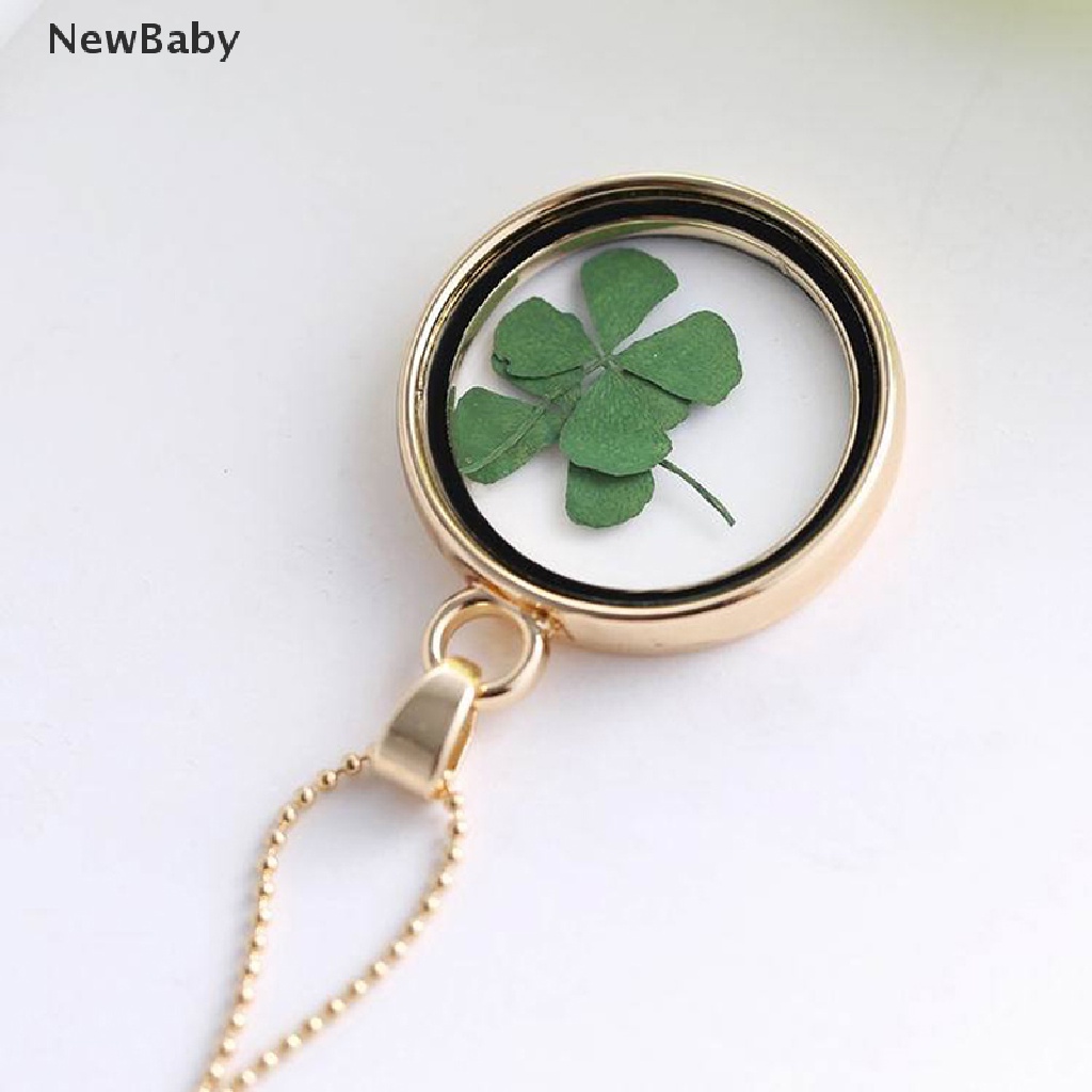 NewBaby Natural Real Dried Clover Flower Clear Resin Locket Pendant Necklace Four-Leaf ID