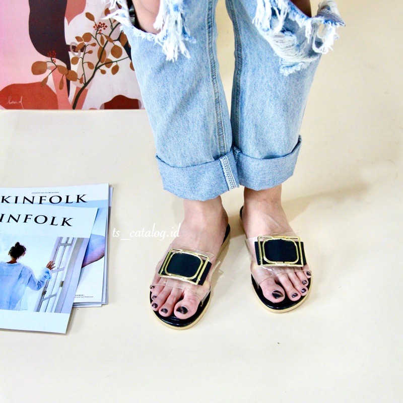 Sandal Slop Mika Mewah Import LCR 9077 atau Mokaya 9077-1-Hitam