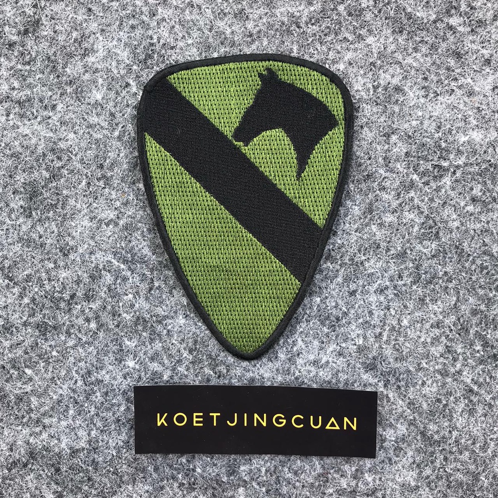 Patch Medium Emblem bordir jahit 1st Cavalry Division Horse US Medium Hijau