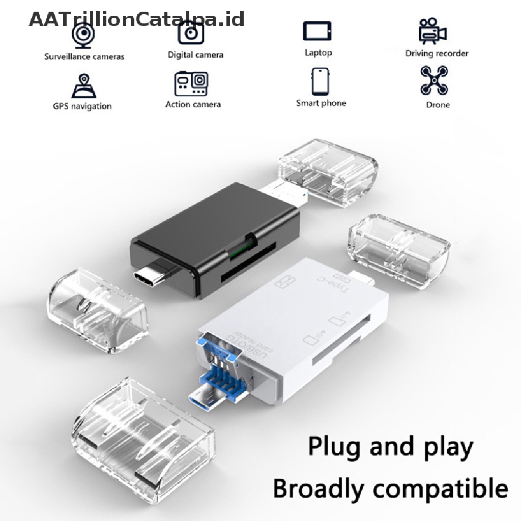 Aatrillioncatalpa Card Reader OTG USB 3.0 Tipe-C TF-SD 6in1 Tahan Lama