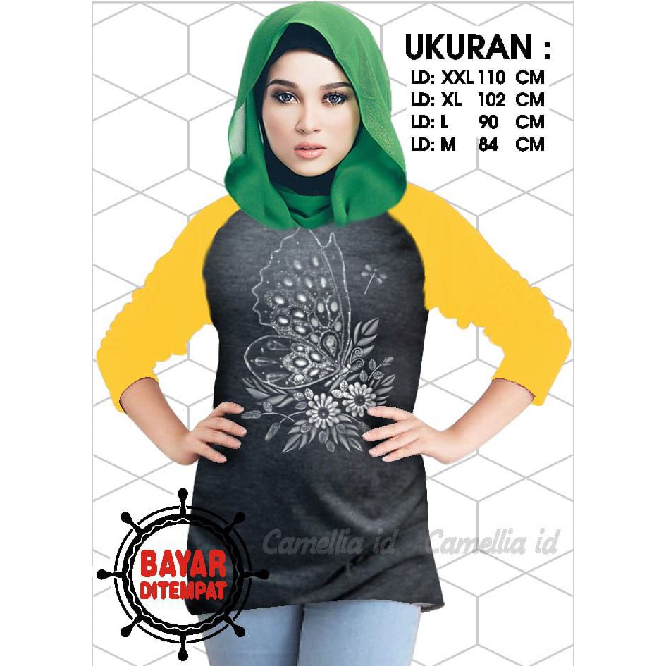 Kaos Raglan (KUPU2)/Kaos Wanita Lengan 3/4/ Kaos Wanita/ Kaos Cewek/ Kaos Oblong/Misty