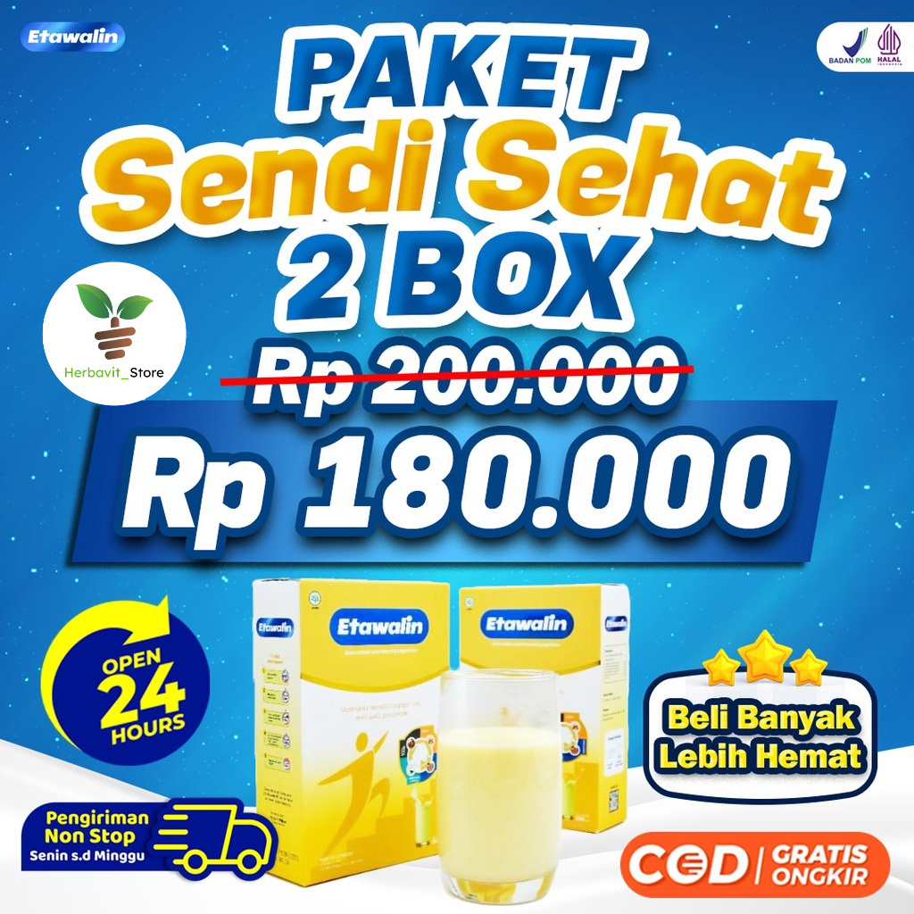 Etawalin Paket 2 Box Susu Kambing Etawa - Susu Anti Asam Urat Rematik Reumatik Nyeri Sendi Pengapuran Sendi Tingkatkan Kepadatan &amp; Kesehatan Cegah &amp; Atasi Osteoporosis