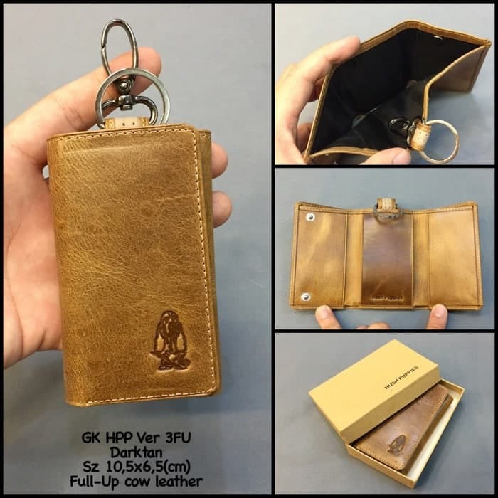 DOMPET STNK HUSH PUPPIES / GANTUNGAN KUNCI KULIT HUSHPUPPIES COKLAT