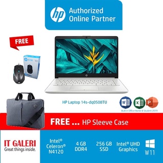 Laptop HP 14s Intel® Celeron® - N4120 - RAM 4GB - SSD 256GB - Layar 14.0” HD - Win11 + OHS 2019 Silver/DQ0508TU