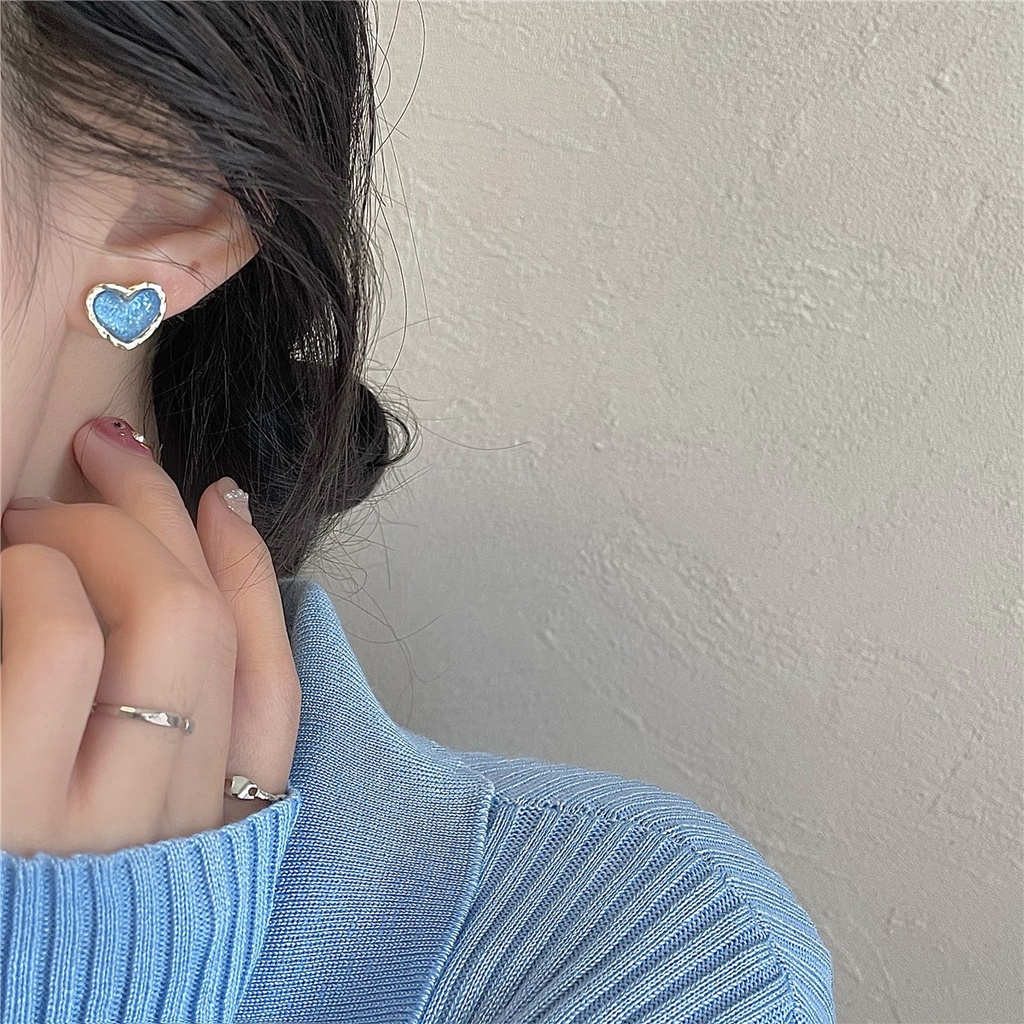 Mini Biru hati mencintai stud anting-anting untuk Wanita Baru fashion kepribadian sederhana dan anti