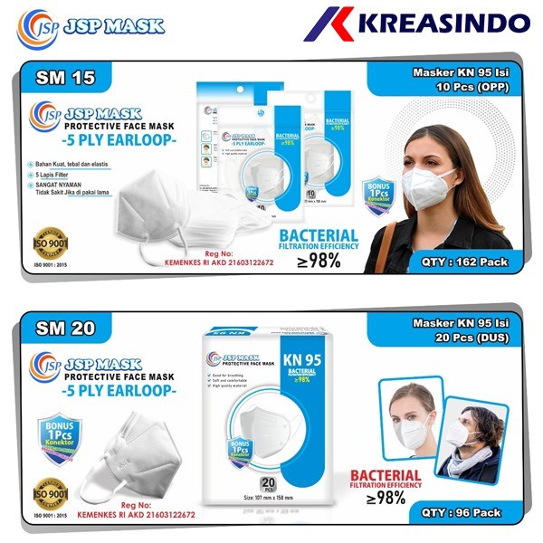 JSP Masker KN95 JSP surgical mask Medis Kemenkes AKD ISI 10 20