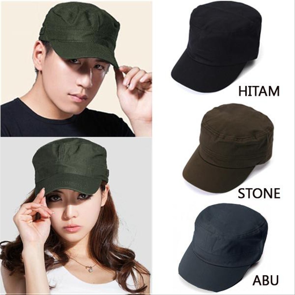 Topi Komando Polos dan Loreng / Topi Militer Unisex Remaja Dewasa Kualitas Bahan Premium