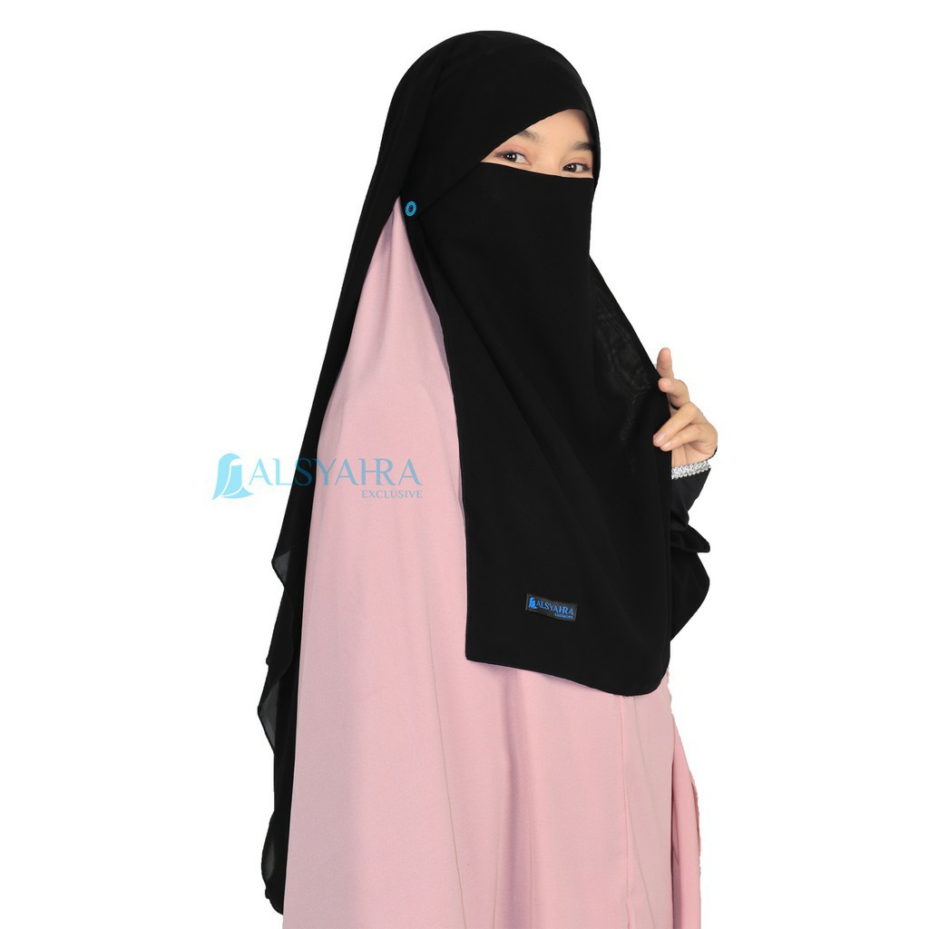 Niqab Yaman Poni Kancing Raudhah Sifon Jetblack Alsyahra Exclusive